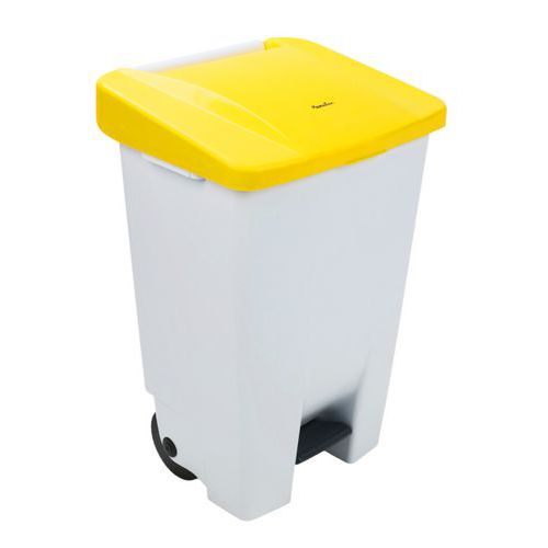 Plastikowe kosze na śmieci Manutan Expert Handy, pojemność 80 l - Plastikowy kosz na śmieci Manutan Expert Handy, pojemność 80 l, biały/żółty